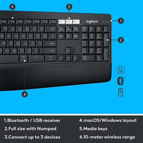 Logitech MK850 Bluetooth Optical Keyboard Ergonomic