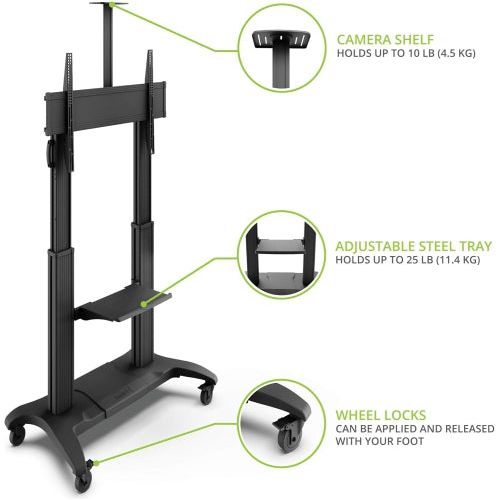 Kanto MTMA100PL Height Adjustable Mobile TV Stand with Adjustable Shelf for 60-inch to 100-inch TVs